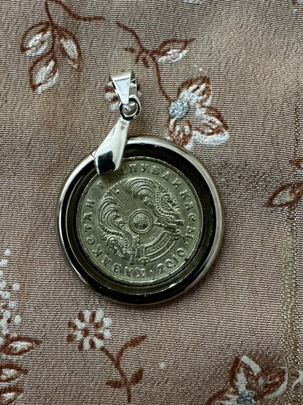 Kazakhstan 10 Tenge Winged Horse Coin Resin Pendant Necklace